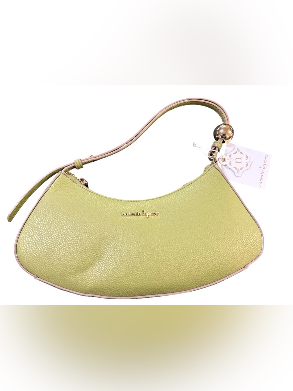 Nanette Lepore Lime Green Pebbled Leather Hobo Shoulder Bag with Gold Accent